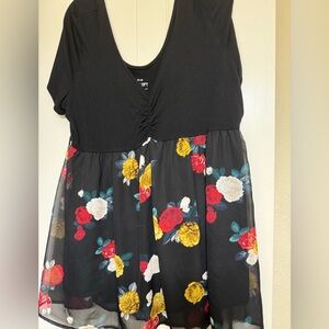 Torrid Black and Yellow V-Neck babydoll top